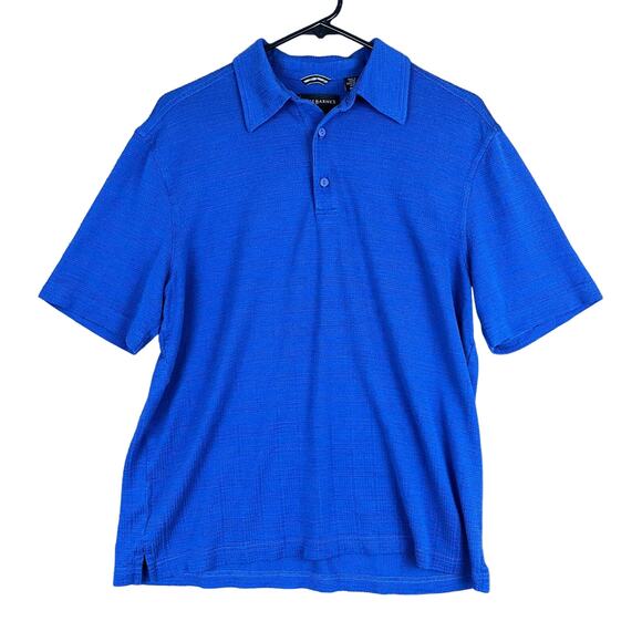 Jhane Barnes Mens Shirt Blue Polo Silk & Spandex Short Sleeve Square Pattern M - Picture 1 of 14
